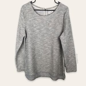 Per Se Marled White Gray Black Knit Long Sleeve Scoop Neck Sweater - Flawed